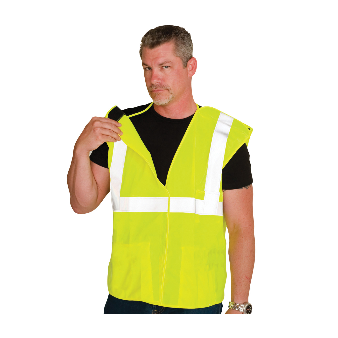 VEST SAF M HI-VIZ LIME YEL POLYEST SIL