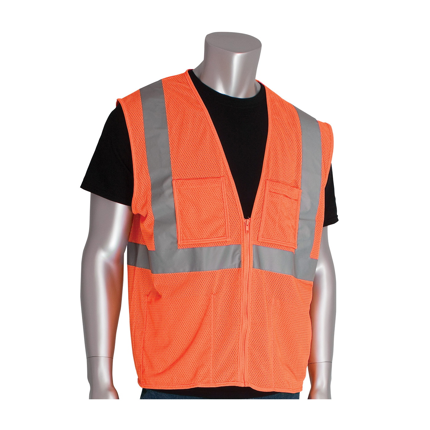 VEST SAF L HI-VIZ ORN POLYEST MESH SIL