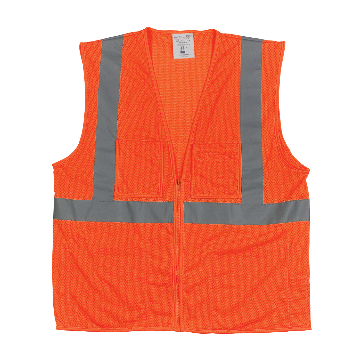 VEST SAF L HI-VIZ ORN POLYEST MESH SIL