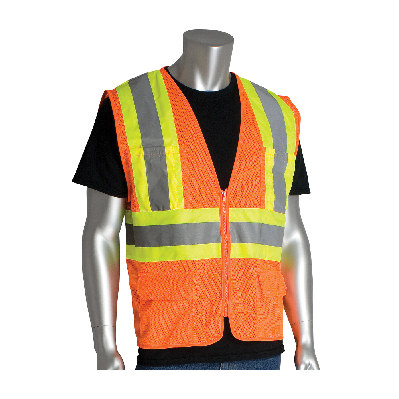 VEST SAF L HI-VIZ ORN POLYEST MESH 28IN