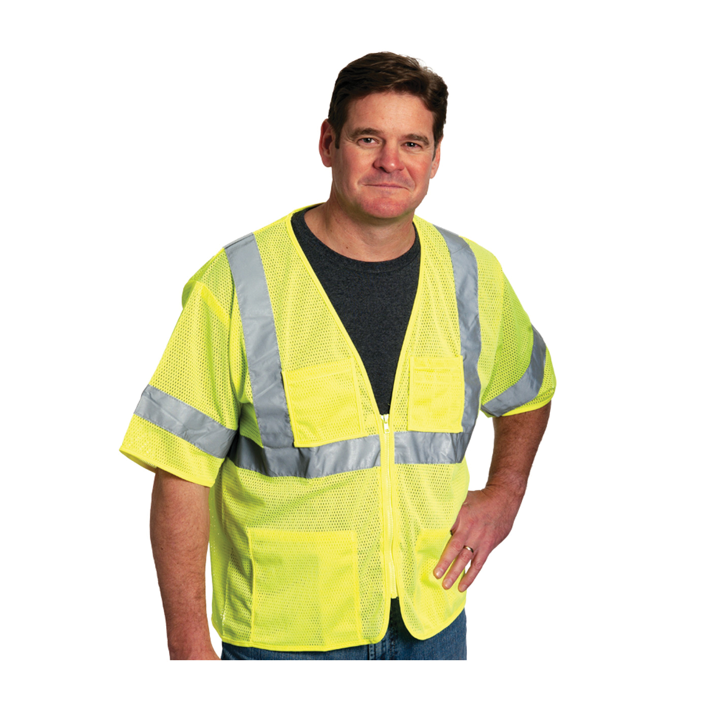 VEST SAF S HI-VIZ LIME YEL POLYEST MESH
