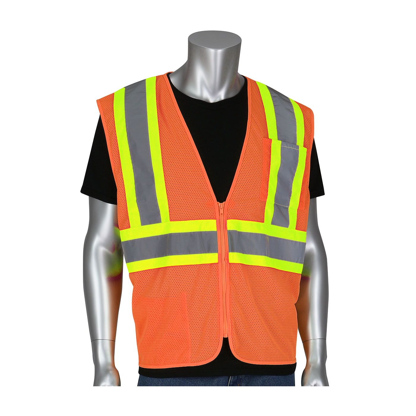 VEST SAF M HI-VIZ ORN POLYEST MESH 2 SIL