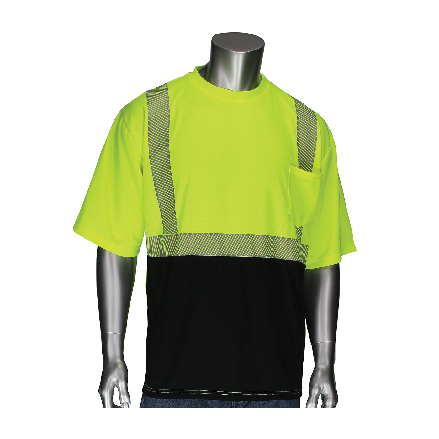 T-SHIRT S BK/HI-VIZ LIME YEL POLYEST