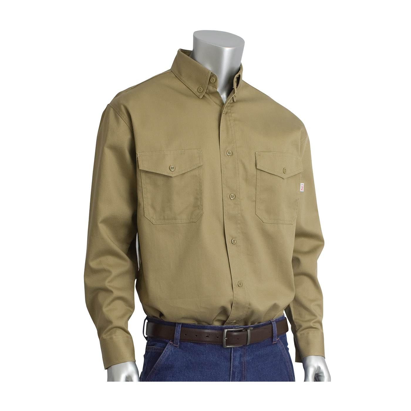 SHIRT WORK 2XL KHAKI 90% COTTON/10% NYL