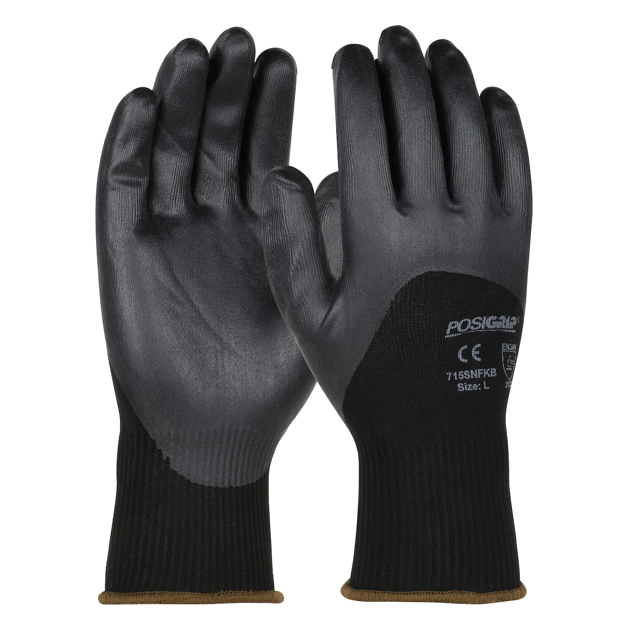 PIP® 715SNFKB/M 715SNFKB Unisex General Purpose Gloves, Work, Seamless Style, M, Nitrile Palm, Nylon, Black, Knit Wrist Cuff