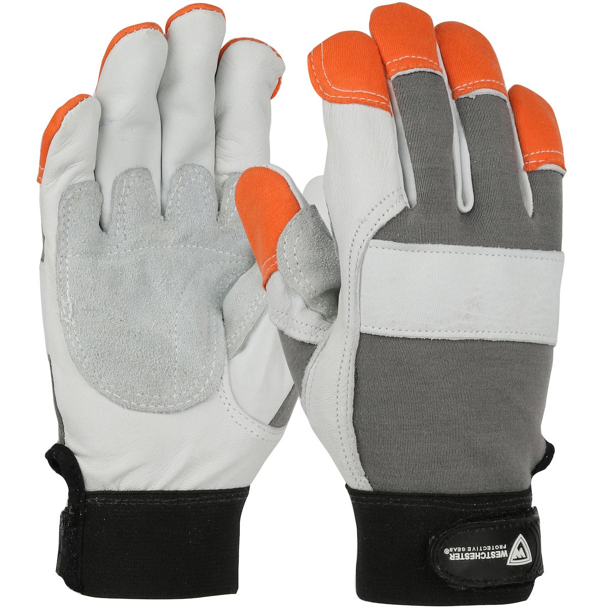 GLOVES GP LTHR PALM/WORK 2XL GRA/ORN FLM