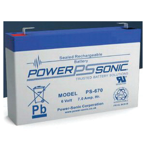 Power-Sonic® PS-670F1 Rechargeable Sealed VRLA Lead-Acid Battery, Lead-Acid, 6 V DC V Nominal, 7 Ah Nominal, 3 Cell