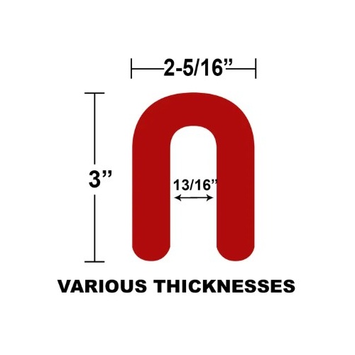 Precision Brand® 06010 10 Series High Impact Slotted Horseshoe Construction Shim, 2 in L x 1-1/2 in W, 1000 Pieces, Plastic, Red