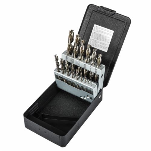 Precision Twist Drill 5995520 C15L10 Jobber Length Drill Set, 1/16 in Min Drill Bit, 1/2 in Max Drill Bit, 118 deg Drill Point Angle, 15 Pieces, HSS, Bright