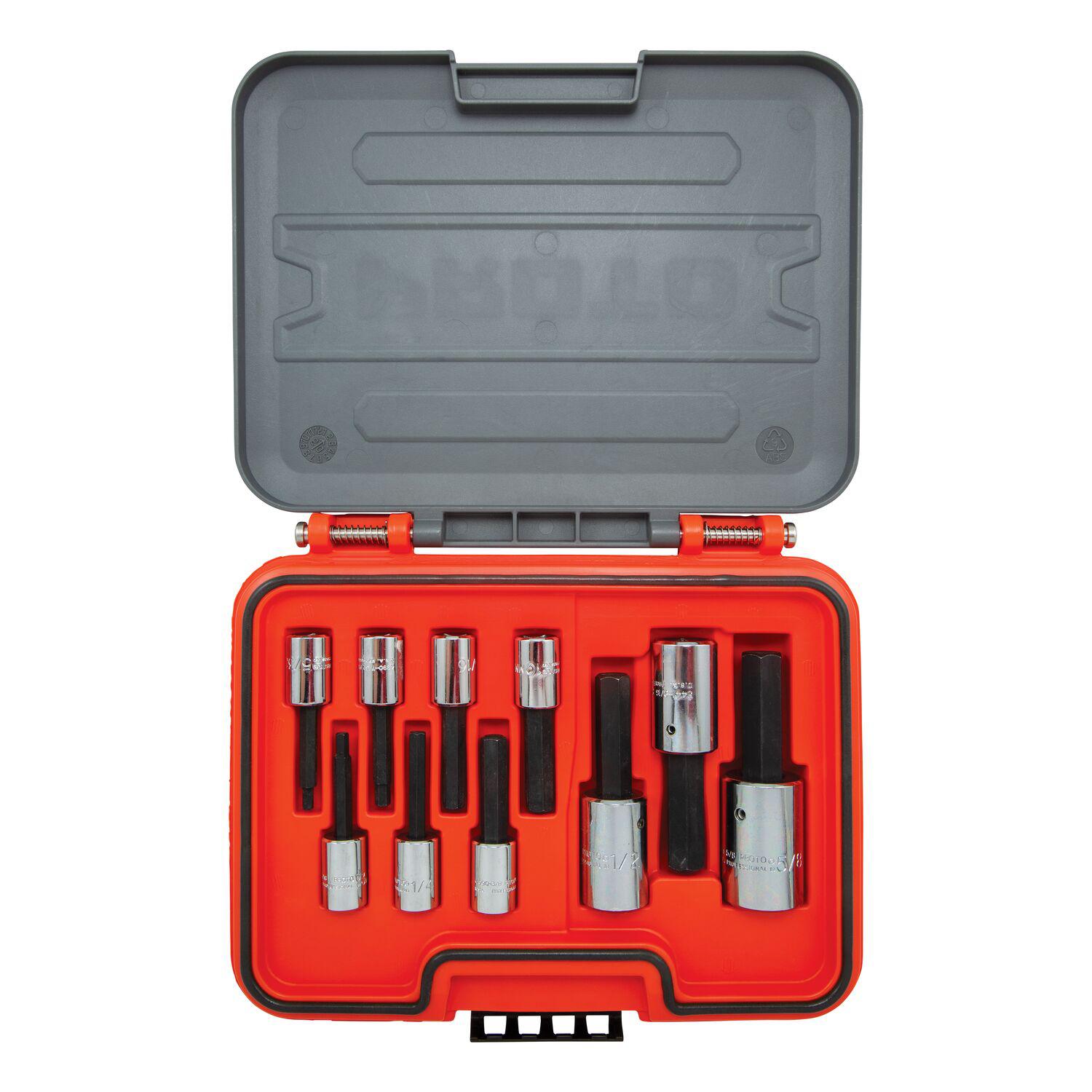 HEX BIT SET NO IMPRL 3/8 IN 1/2 IN 10