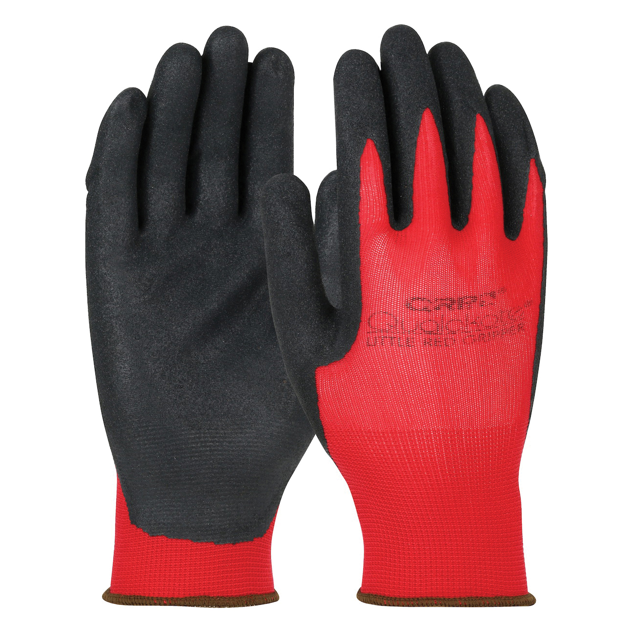 QRP® GNRNL GNRN Latex-Free Work Gloves, Seamless Style, L, Nitrile Foam Palm, Nylon, Black/Red, Open Cuff, Resists: Abrasion, Cut, Puncture and Snag