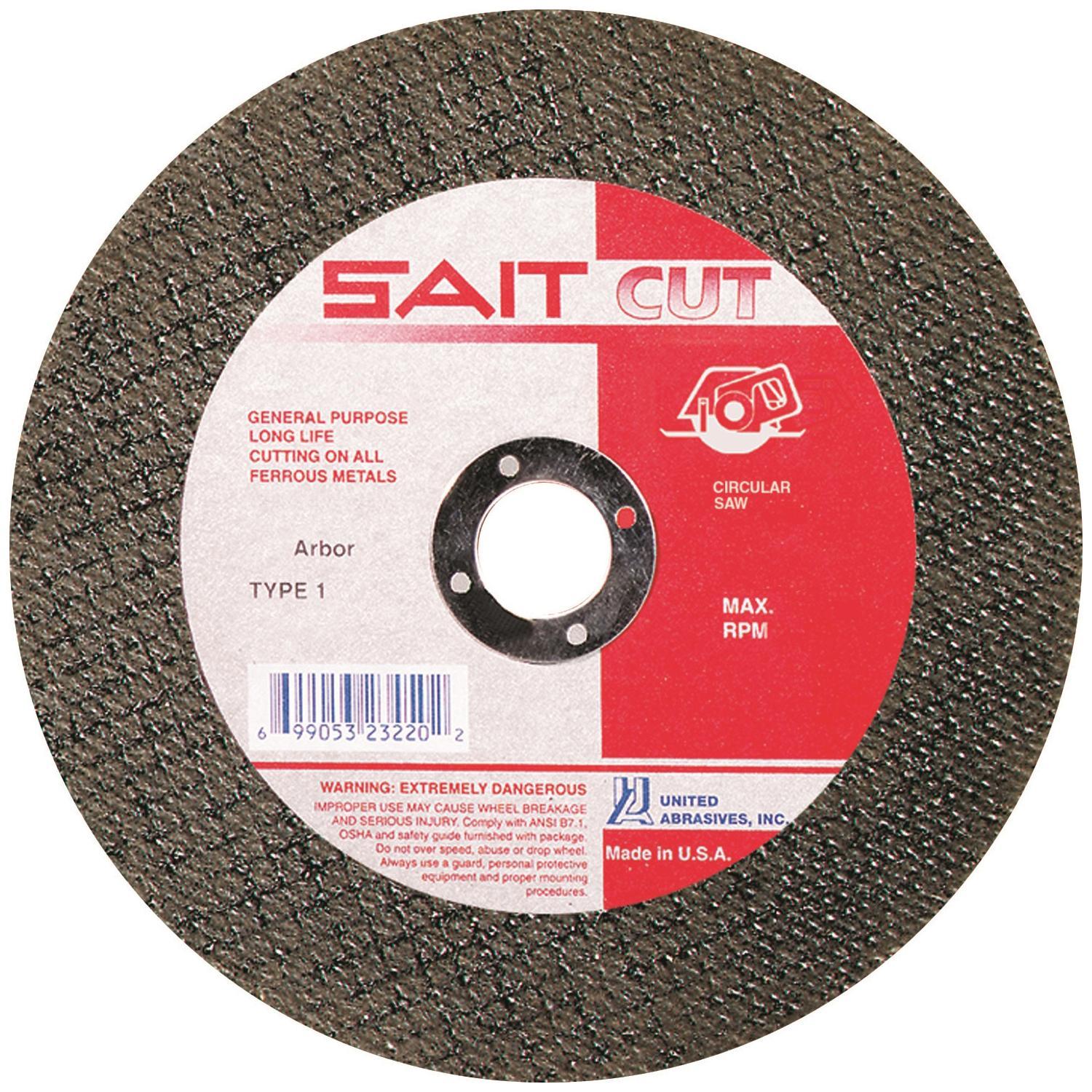 United Abrasives-SAIT 23224 Type 1 Burr Free Portable Saw Cut-Off Wheel, 5 in Dia x 5/64 in THK, 7/8 in Center Hole, A30S Grit, Aluminum Oxide Abrasive