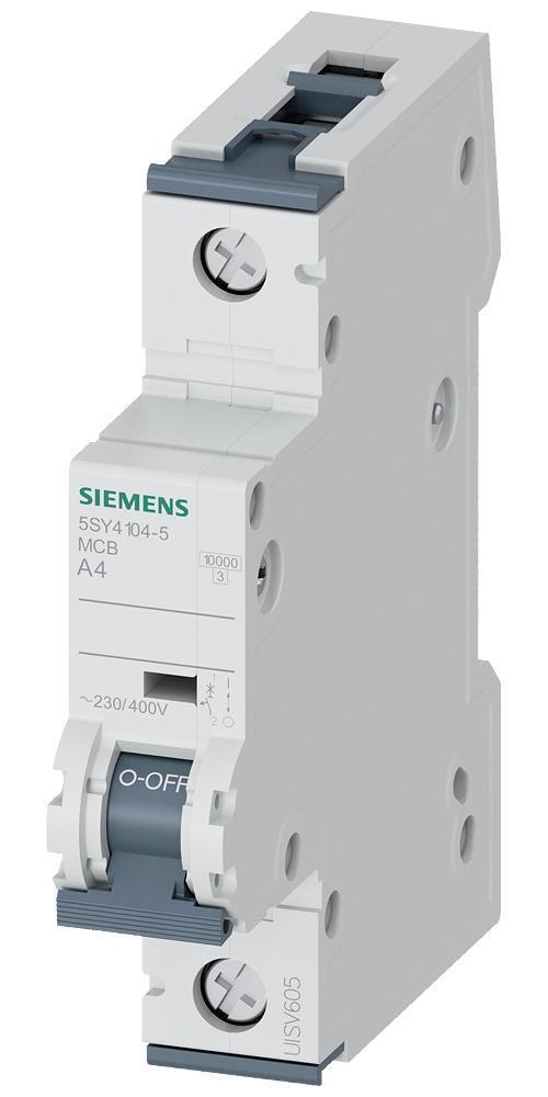 Siemens Sentron™ 5SY4104-5 Miniature Supplementary Protector, 480 V AC, 4 A, 10 kA Interrupt, 1 Poles, Thermal Magnetic Trip