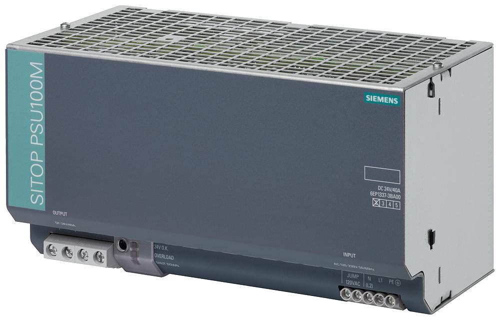 Siemens 6EP13373BA00 SITOP Stabilized Power Supply, 120/230 V AC Input, 24 VDC Output, 960 W Power Rating, 40 A, DIN Rail Mounting