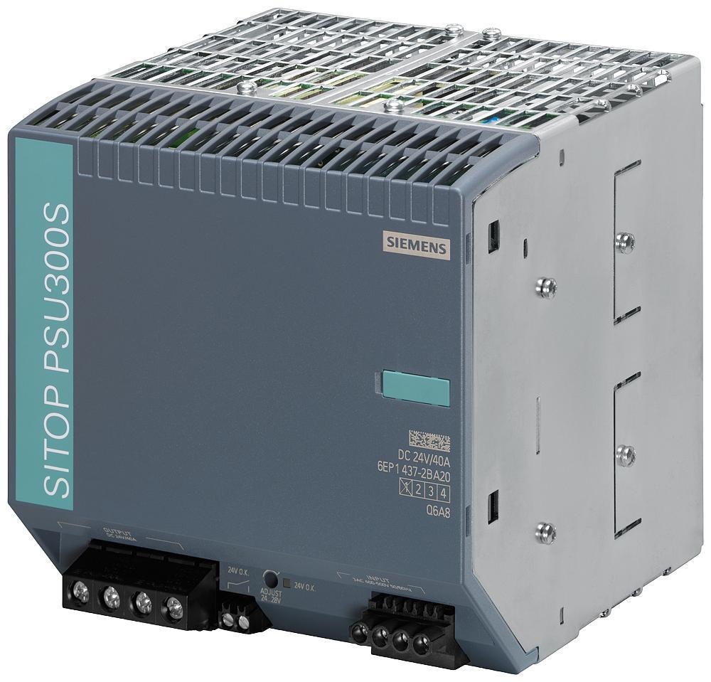 Siemens 6EP14372BA20 SITOP PSU300S 3-Phase Stabilized Power Supply, 400 to 500 V AC Input, 24 VDC Output, 960 W Power Rating, 40 A, DIN Rail Mounting
