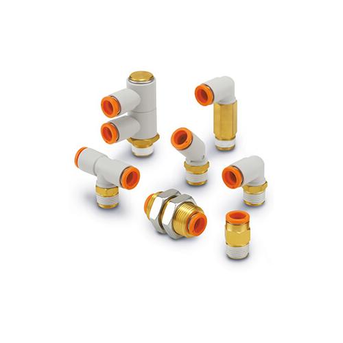 SMC® KQ2H11-37AS KQ2 Inch Size with Sealant One Touch Fitting, 3/8 x 1/2 in Nominal, Push-In x Male NPT End Style, Brass