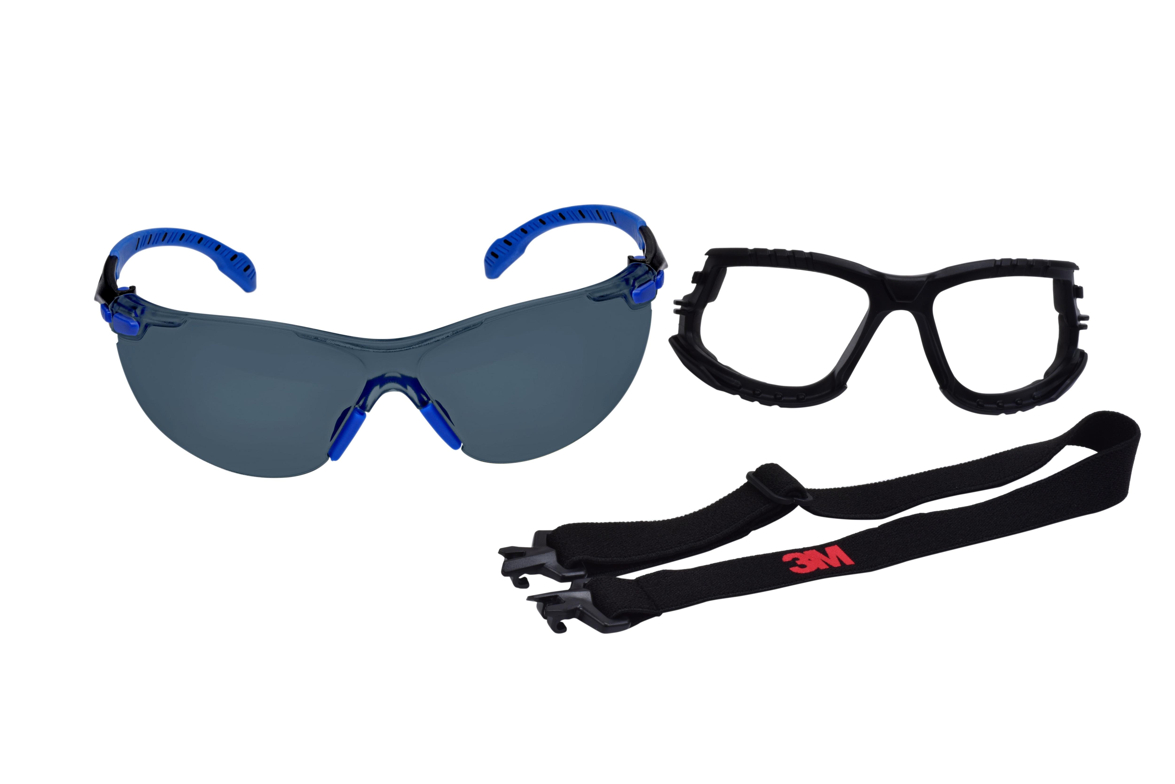 Solus™ 7100105846 1000 Premium Safety Glasses, Anti-Scratch/Anti-Fog, Gray Lens, Half-Frame Frame, Blue/Black, Plastic Frame, Polycarbonate Lens, ANSI Z87.1-2015, CSA Z94.3