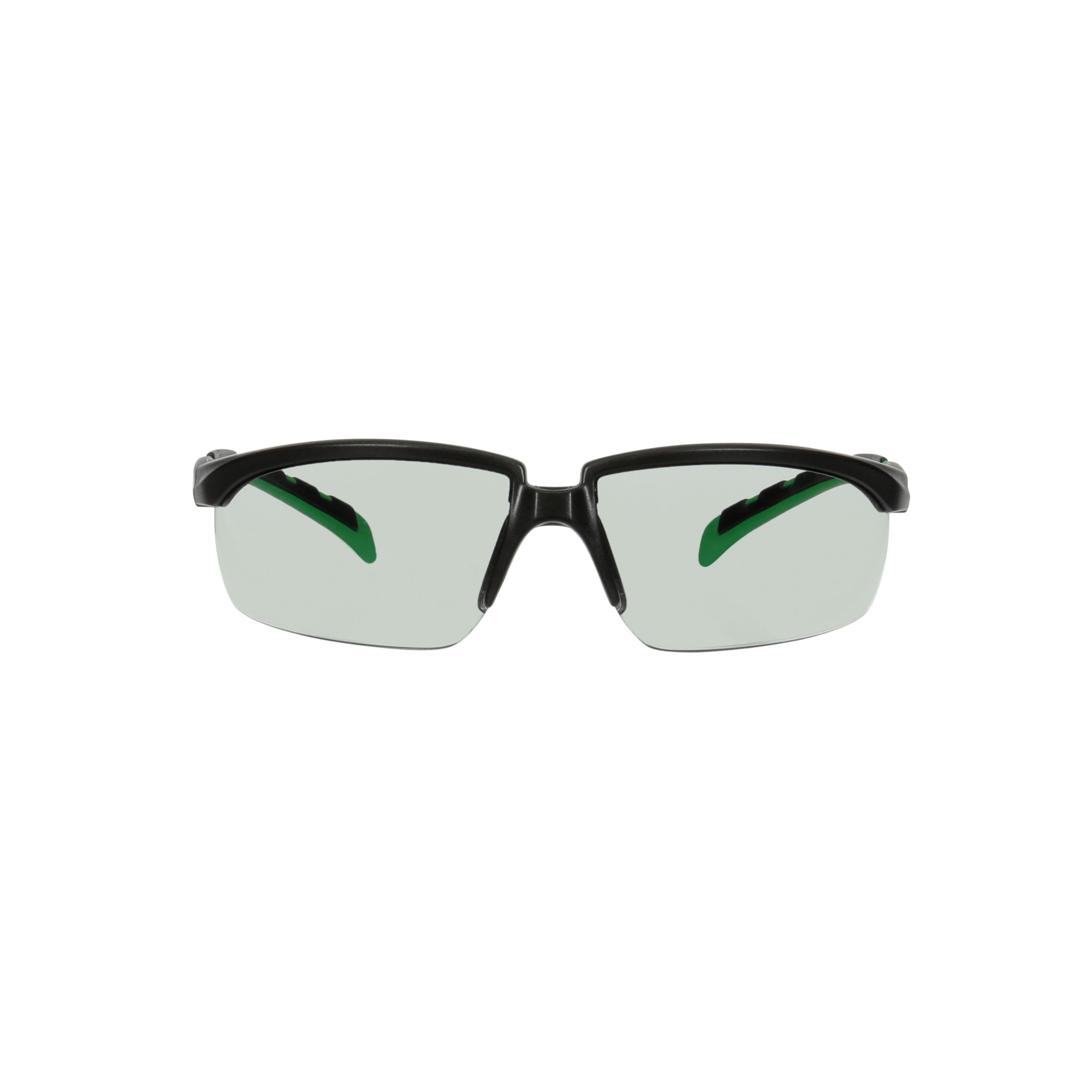 Solus™ 7100203187 Safety Glass, Anti-Scratch, Gray Lens, Green/Black, Plastic Frame, Polycarbonate Lens, ANSI Z87.1-2015