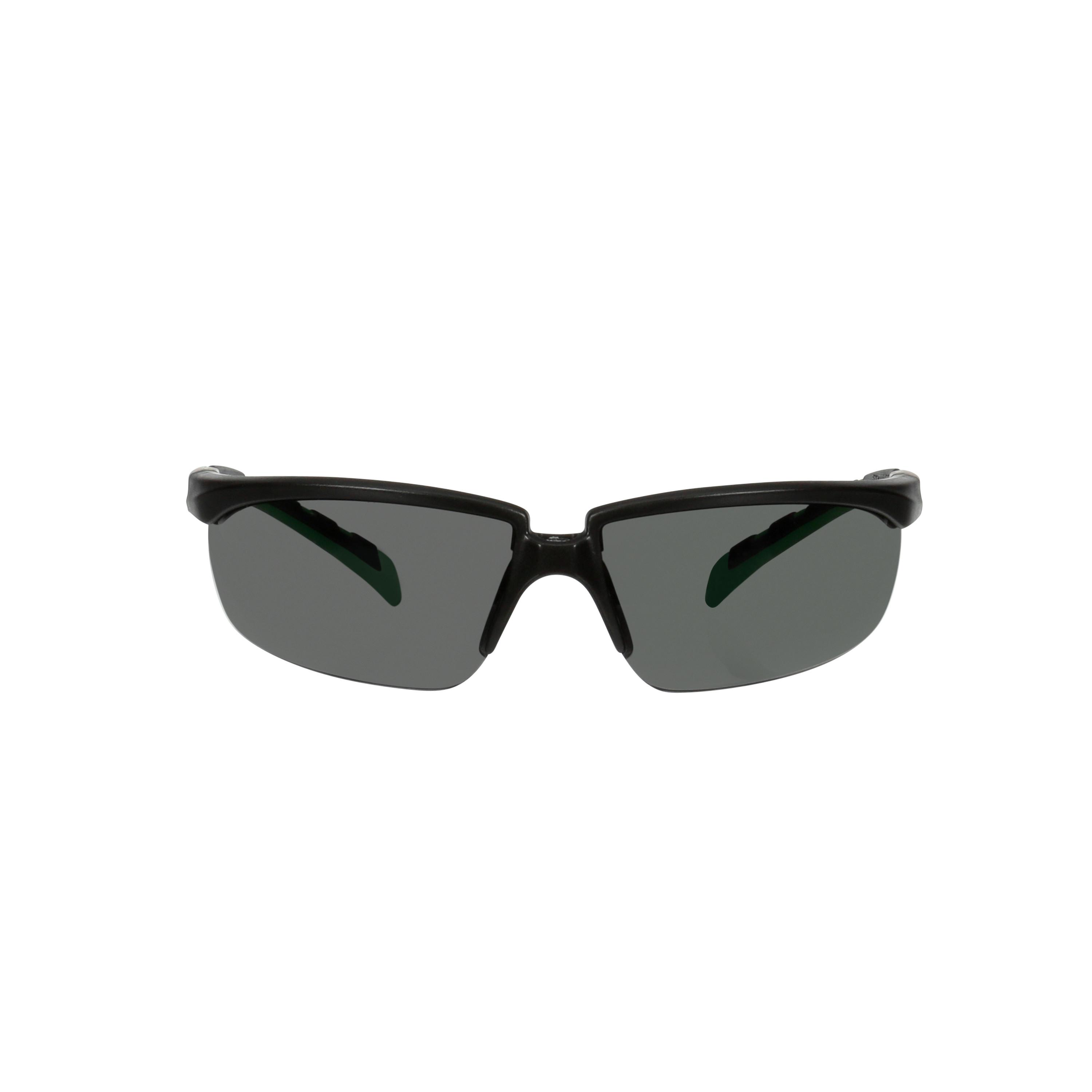 Solus™ 7100203188 Safety Glass, Anti-Scratch, Gray Lens, Green/Black, Plastic Frame, Polycarbonate Lens, ANSI Z87.1-2015