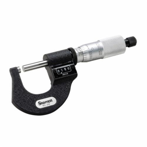 Starrett® 216RL-1 Mechanical Digital Outside Micrometer, 0 to 1 in, Graduations: 0.001 in, Steel, Black Frame/Satin Chrome Thimble