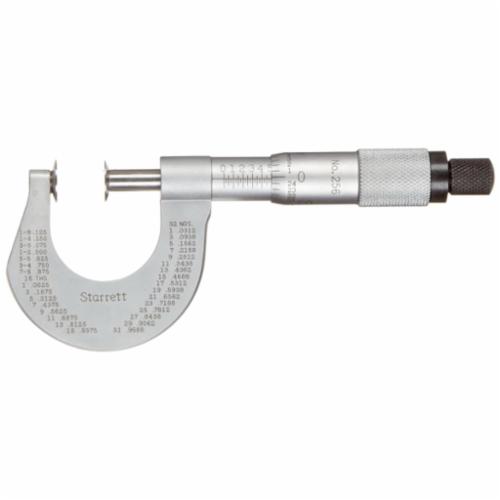 Starrett® 256RL-2 Disc Micrometer With Rotating Spindle, 1 to 2 in Measuring, Graduations 0.001 in, Forged Steel, Satin Chrome