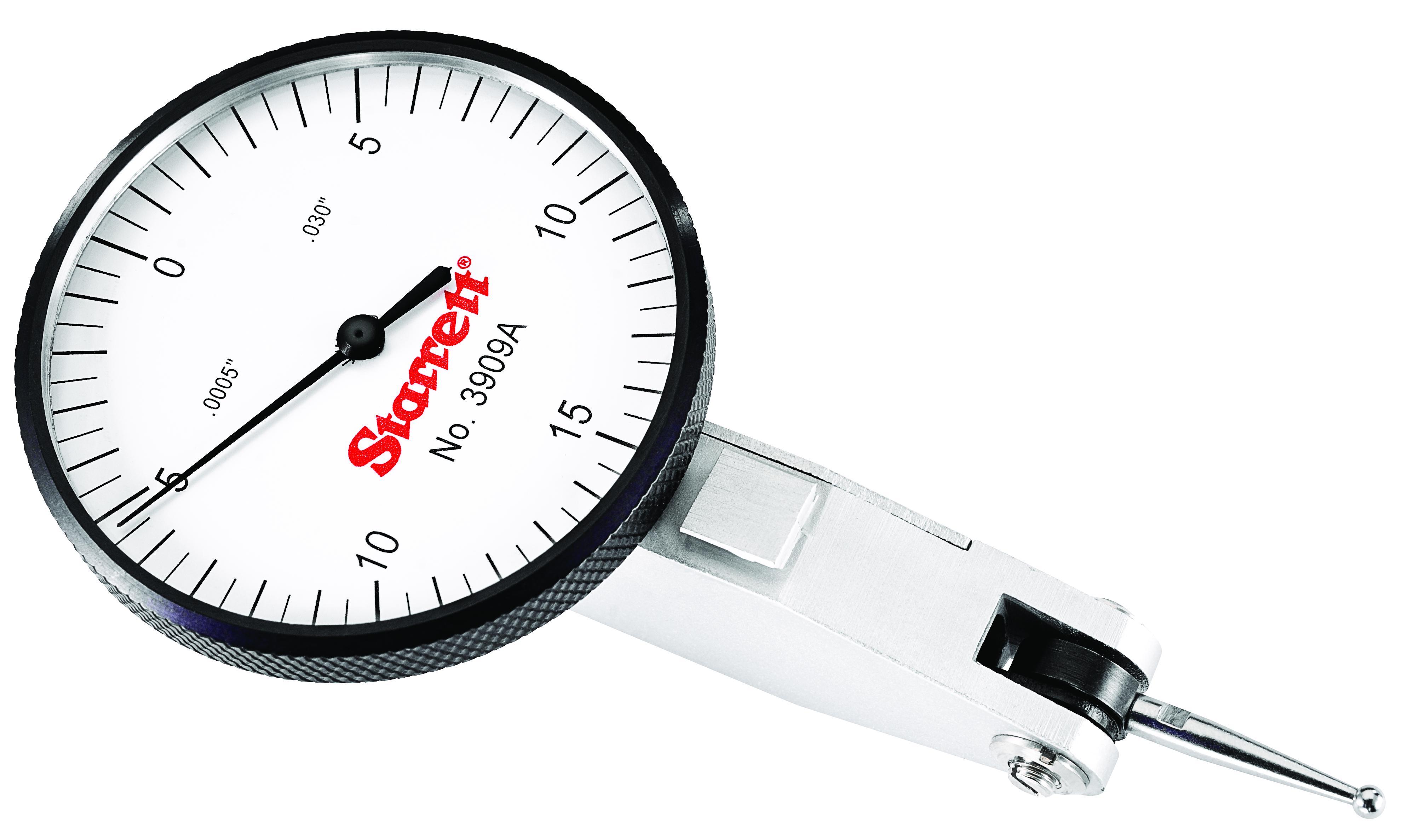 Starrett® 3909A 3909 Global Series® Horizontal Dial Test Indicator With Dovetail Mount, 0.03 in Measuring, 0 to 15 to 0 Dial Reading, Graduations 0.0005 in, 1-9/16 in Dial