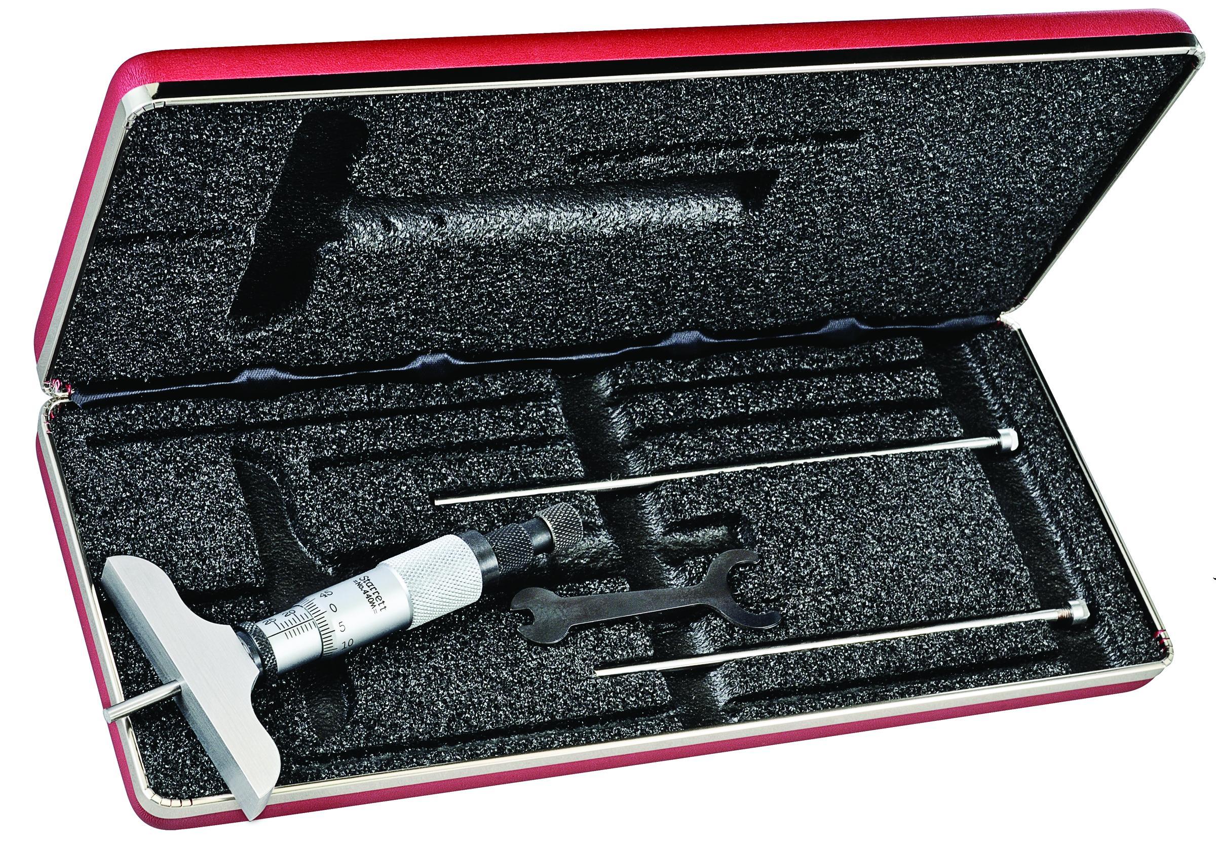 Starrett® 440MZ-75RL Mechanical Depth Micrometer With Padded Case, 0 to 75 mm, Graduations: 0.01 mm