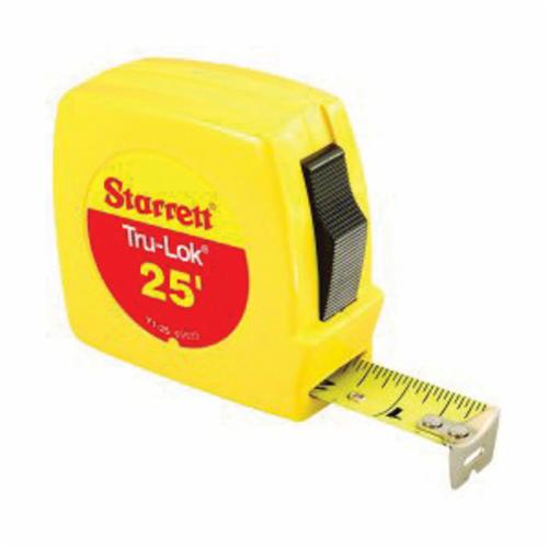 Starrett® 65942 Tru-Lok® 1-Sided Industrial Quality Measuring Tape, 12 ft L x 1/2 in W Blade, Carbon Steel Blade, Imperial Measuring System, 1/16ths, 1/32nds, 1/2 in, 3/4 in Wide Blades Graduation