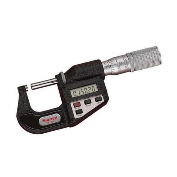 Starrett® 734XFL-1 Electronic Digital Outside Micrometer, 0 to 1 in, Graduations: 0.00005 in, LCD Display, Carbide Tip, Satin Chrome