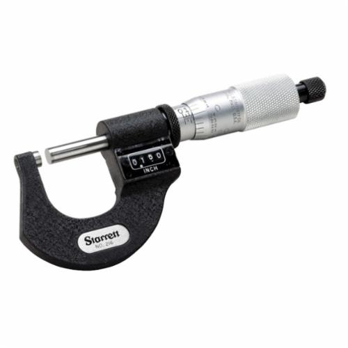 Starrett® T216XFL-1 Mechanical Digital Outside Micrometer, 0 to 1 in, Graduations: 0.0001 in, Carbide Tip, Black Frame/Satin Chrome Thimble