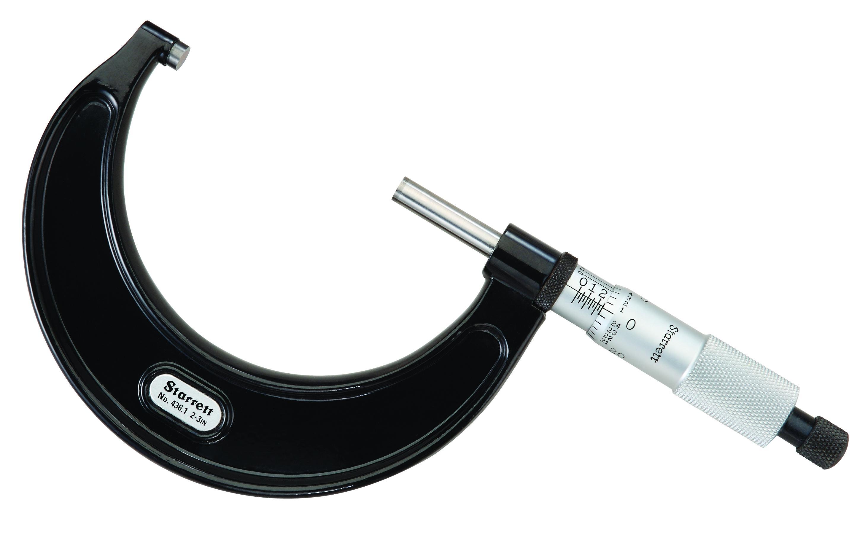 Starrett® T436.1XRL-3 Mechanical Outside Micrometer, 2 to 3 in, Graduations: 0.0001 in, Carbide Tip, Satin Chrome