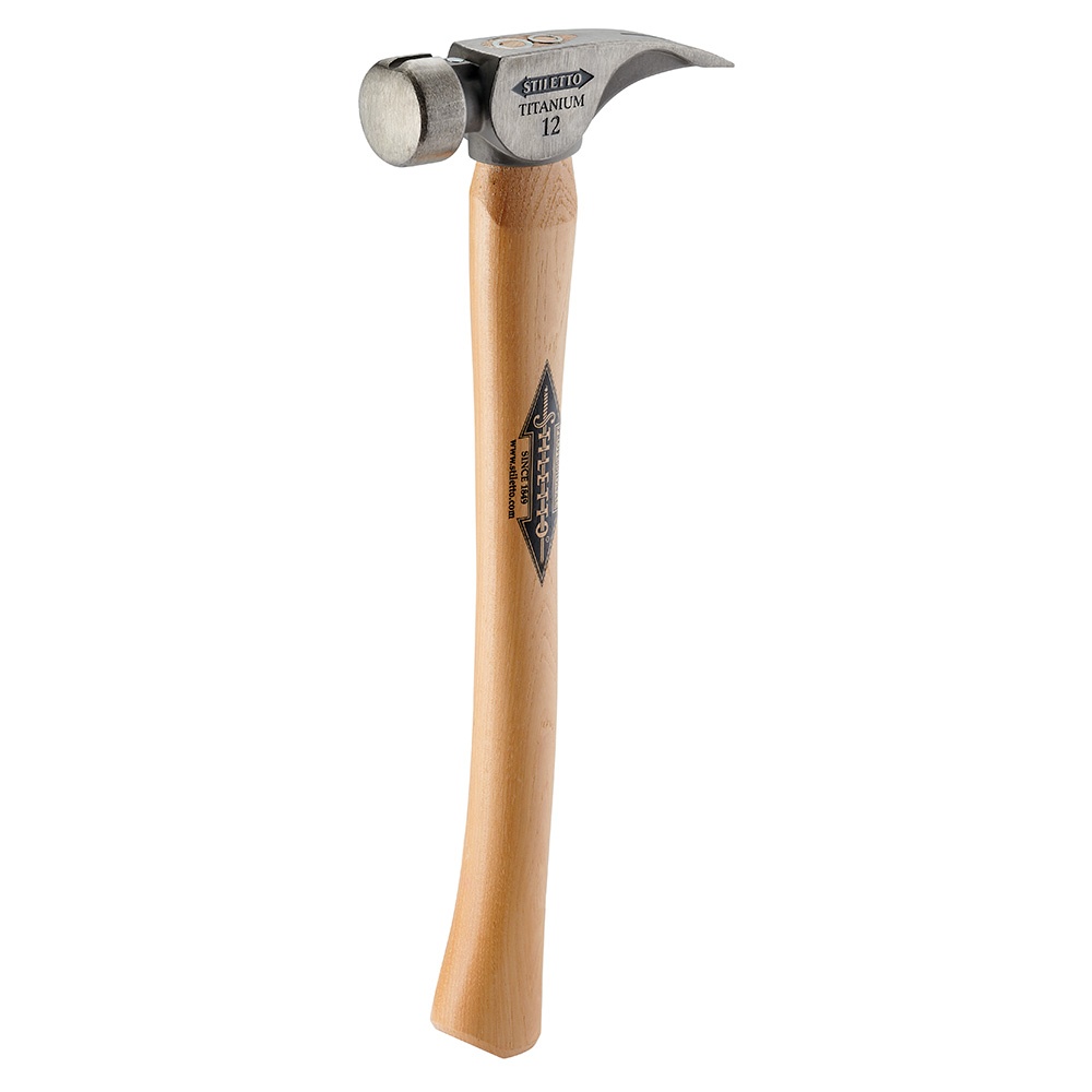 Stiletto® TI12SC Nailing Framing Hammer, 18 in OAL, Smooth Face, 12 oz Titanium Head, Straight Claw, Hickory Handle