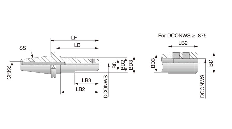 Tungaloy America 4501525 CAT-EM (endmill holder) Endmill Holder, 1-1/4 in Dia Hole, Weldon Shank, 50 Taper, 2.752 in Dia Nose, 7-1/4 in Projection