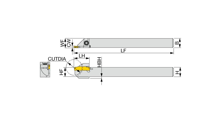 Tungaloy America 6164620 JCTER/L Tool Insert Holder, Insert Compatibility: DGS3-020, Right Hand Cutting, 0.098 in W Min Groove, 5/8 in Shank, JCTE Toolholder