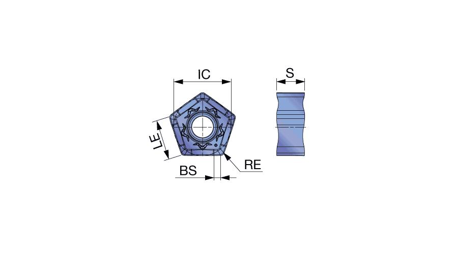 Tungaloy America 6774940 PNCU0905*N-MJ Double Sided Insert, PNCU Insert, Solid Carbide, Steel/Stainless Steel, Pentagonal Shape