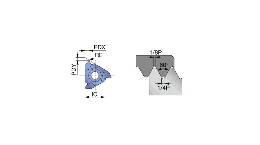 Tungaloy America 6859823 ER/L-UN External UN, Full profile Insert, 16ER Insert, 18 TPI, External Thread, 1.411 to 1.411 mm Pitch, Right Hand Cutting