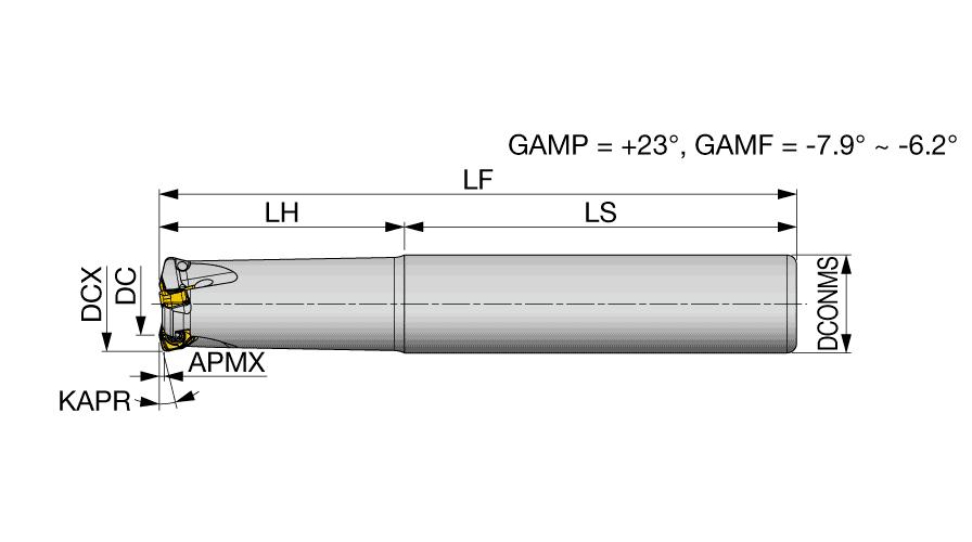 Tungaloy America 6798859 EXWX03 Double Sided End Mill, WXMU0303ZER-MM Insert, 0.96 in Dia Cutting, Steel