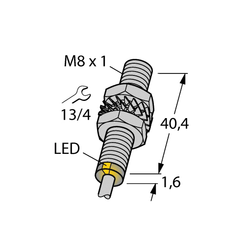 Turck BIM-EG08-AP6X Embeddable Shielded Inductive Sensor, 3-Wire DC PNP Output, NO Contact, 10 to 30 V DC