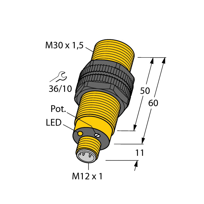 Turck BCF10-S30-VP4X-H1141 Capacitive Sensor, PNP Output, NO-NC Contact, 10 to 65 V DC