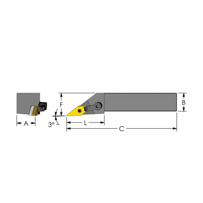 Ultra-Dex 974-000-283 35 deg Diamond Indexable Tool Holder, ANSI Code: 974-000-283, MVJN Tool Holder, VNMG 332 Insert, Right Hand Cutting, 3/4 in Square Shank, 93 deg Lead Angle, Negative Rake, 4-1/2 in OAL