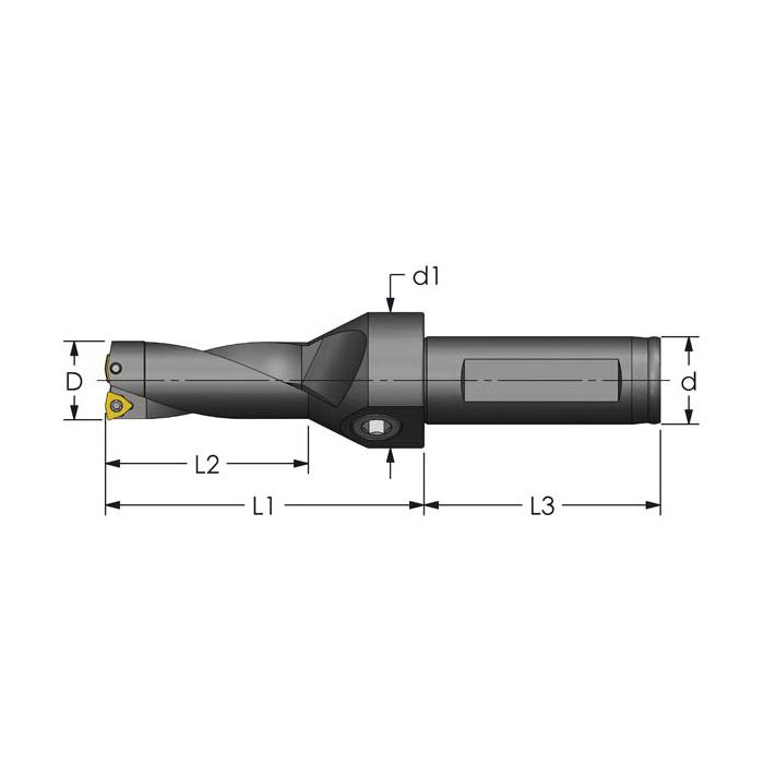 Ultra-Dex 926-000-007 Indexable Insert Drill, 0.531 in Drill, 5/8 in Dia Shank, 2.5XD Drill Depth by Dia Ratio, WCMT Insert, 3.967 in OAL, 1.37 in D Max Drill