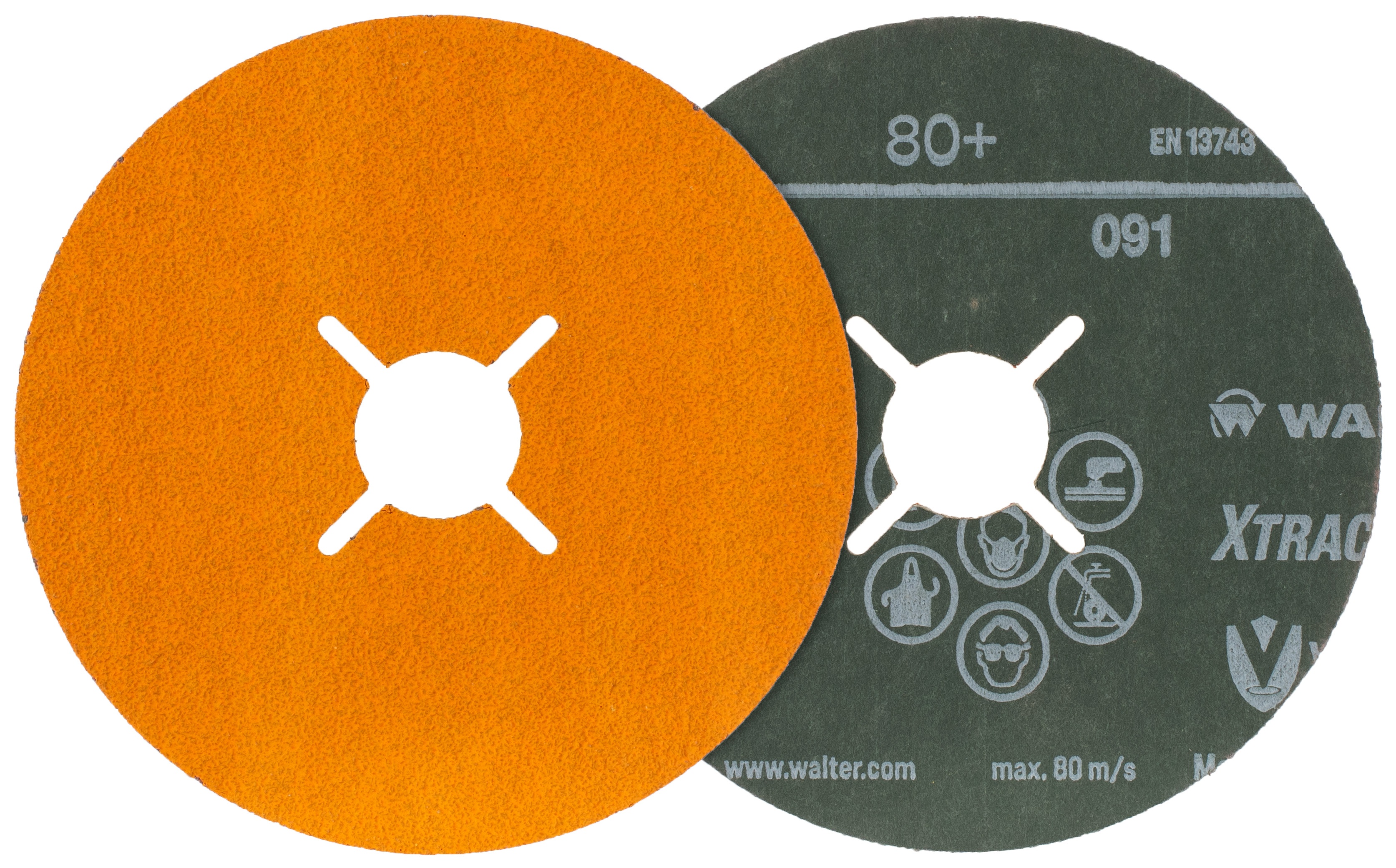 Walter Surface Technologies 15N458 XTRACUT™ XX Fibre Disc, 4-1/2 in Dia Disc, 80 Grit, Ceramic Abrasive