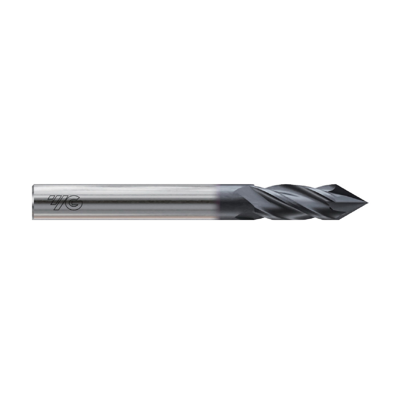 YG-1 YGBasix G9I32016N 30 deg Helix Square Regular Length Standard Drill End Mill, 1/4 in Dia, 60 deg Point, 4 Flutes, 3/4 in L Flute, 3/4 in L of Cut, 1/4 in Dia Shank, 2-1/2 in OAL, AlCr