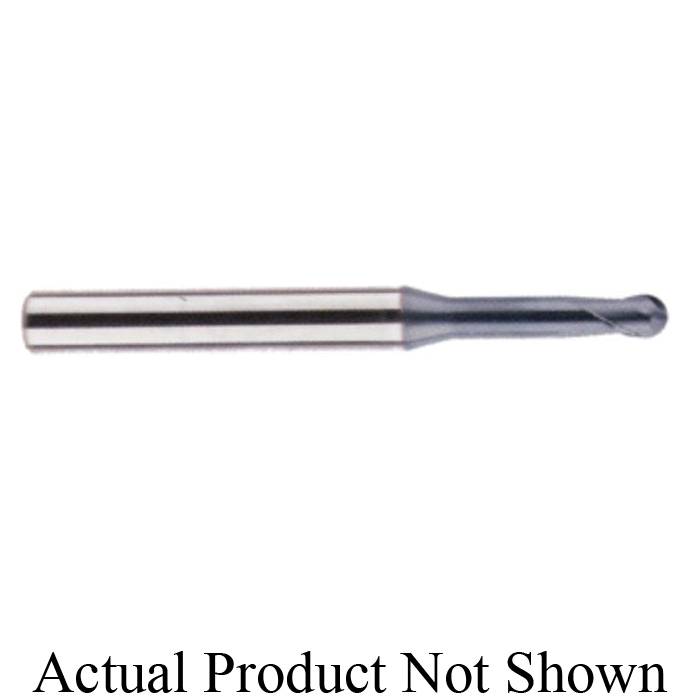 YG-1 GMF16910 Ball Nose Long Length End Mill With Neck, 0.02 in Dia Cutter, 1/64 in Length of Cut, 2 Flutes, 3/16 in Dia Shank, 1-3/4 in OAL, AlCrN