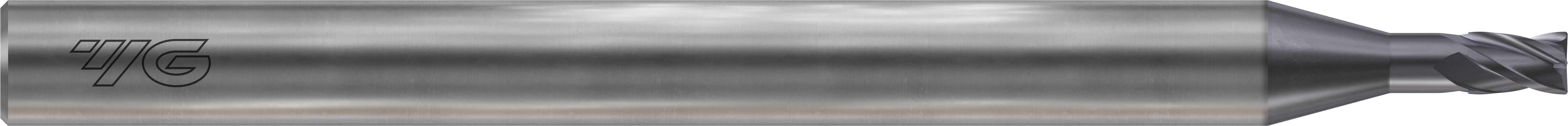 YG-1 GMF21005 GMF21/4G Corner Radius End Mill With Long Neck, 5/64 in Dia Cutter, 1/8 in Length of Cut, 4 Flutes, 3/16 in Dia Shank, 2 in OAL, AlCrN